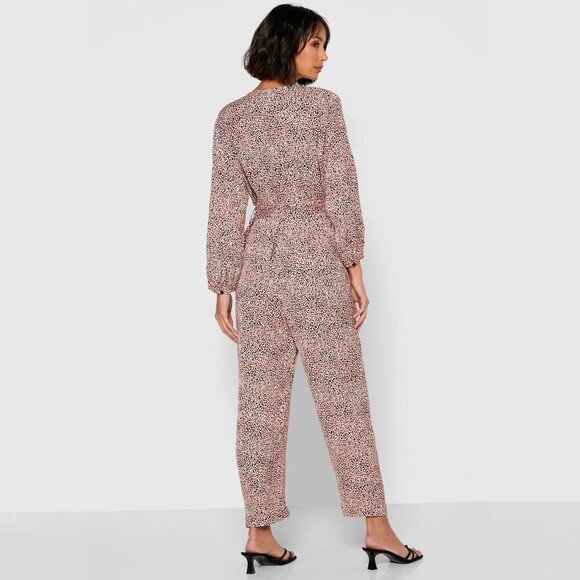 NWT French Connection orange, blue & white abstract spot print belted jumpsuit - Picture 7 of 12